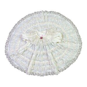 Vintage Allison Ann Size 0-3 Months Lace Dress Short Sleeve Cream